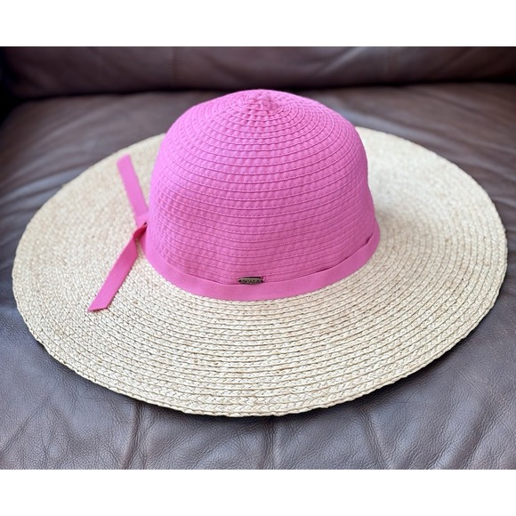 Scala Women's Handmade Woven Pink And Natural Sun Floppy Hat - Picture 6 of 12